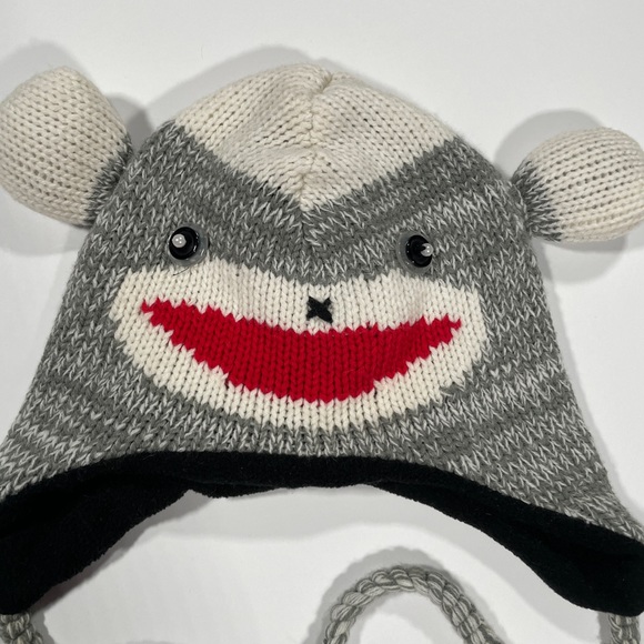 D&Y Knitted Sock Monkey Fleece Lined Winter Hat With Ties - Picture 2 of 7